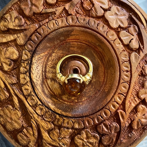 19X11MM OVAL AMBER 18K YELLOW GOLD OVER STERLING SILVER RING - Picture 3 of 12